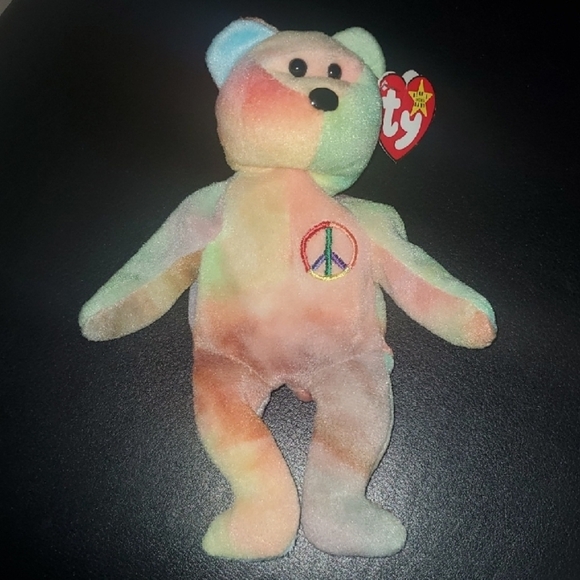 Ty PEACE Teddy Bear Rainbow Colored Red Orange Green Yellow Stuffed Animal Bear - Picture 1 of 8